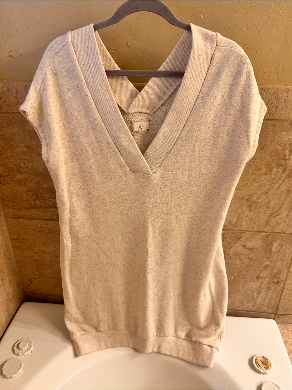 Lou and Grey Oatmeal V-Neck Short Sleeve Sweatshirt Dress